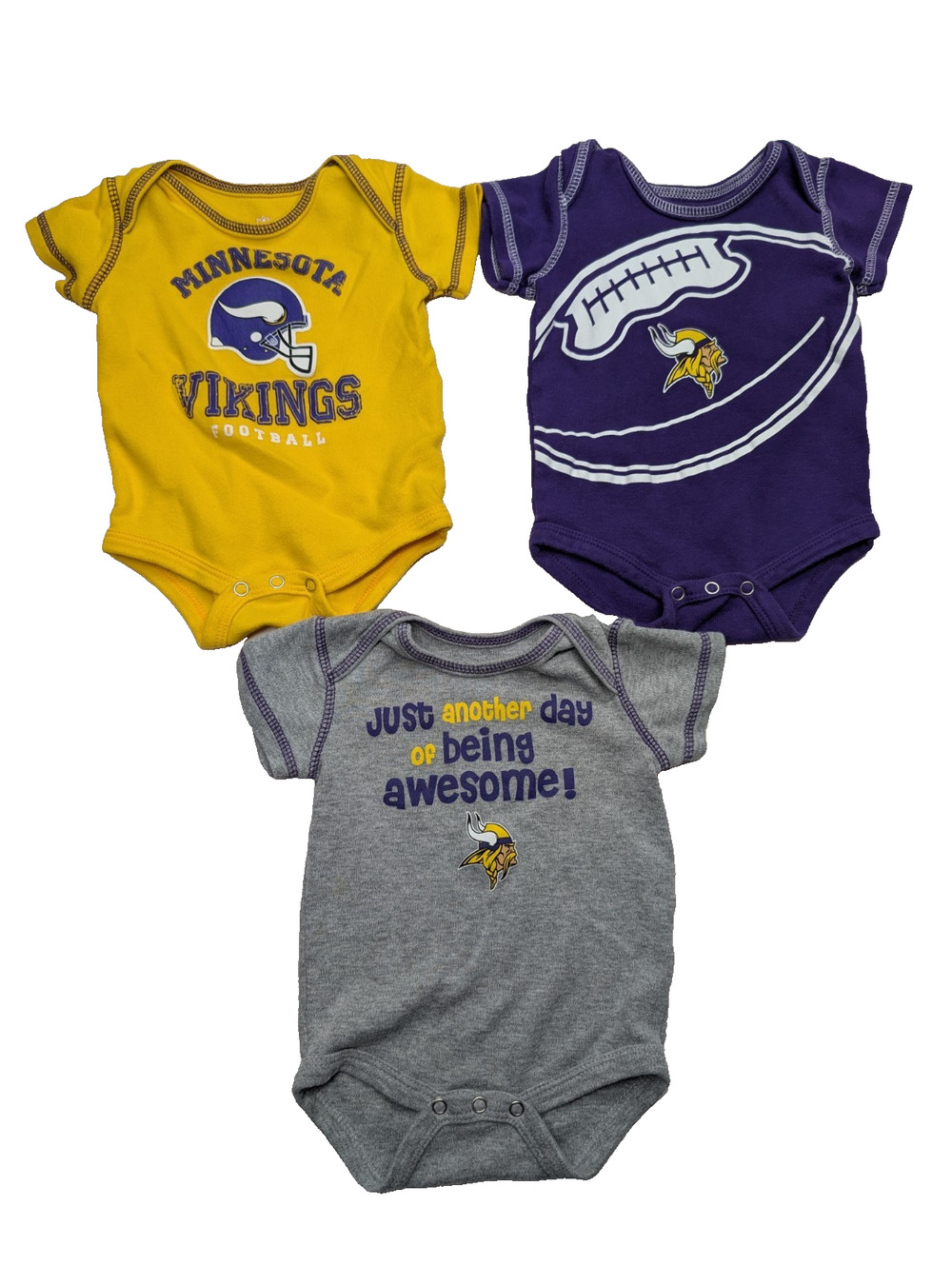 Minnesota Vikings Official NFL Team Infant 3 pack One Piece Body Suits 0-3 Month
